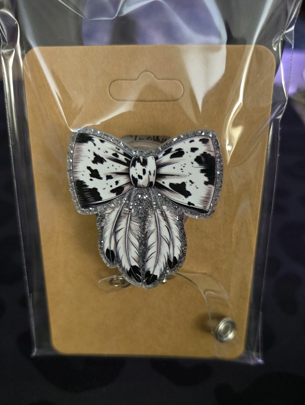 Black & White Feather Novelty Badge Reel - Retractable ID Holder